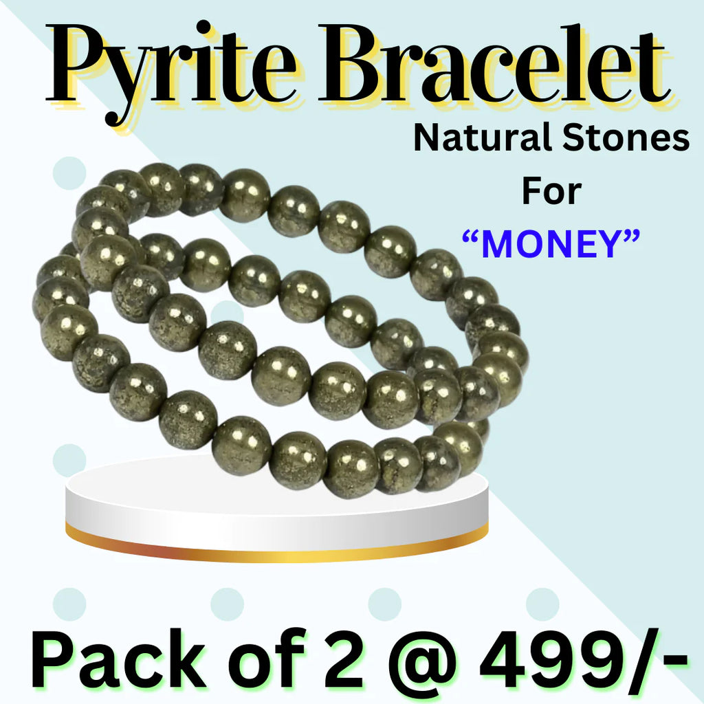 Certified Pyrite Bracelets(Pack of 2) Reiki Healing Crystal Stone 6 Mm Bracelet, Charged By Reiki Grandmaster & Vastu Expert For Unisex Adult